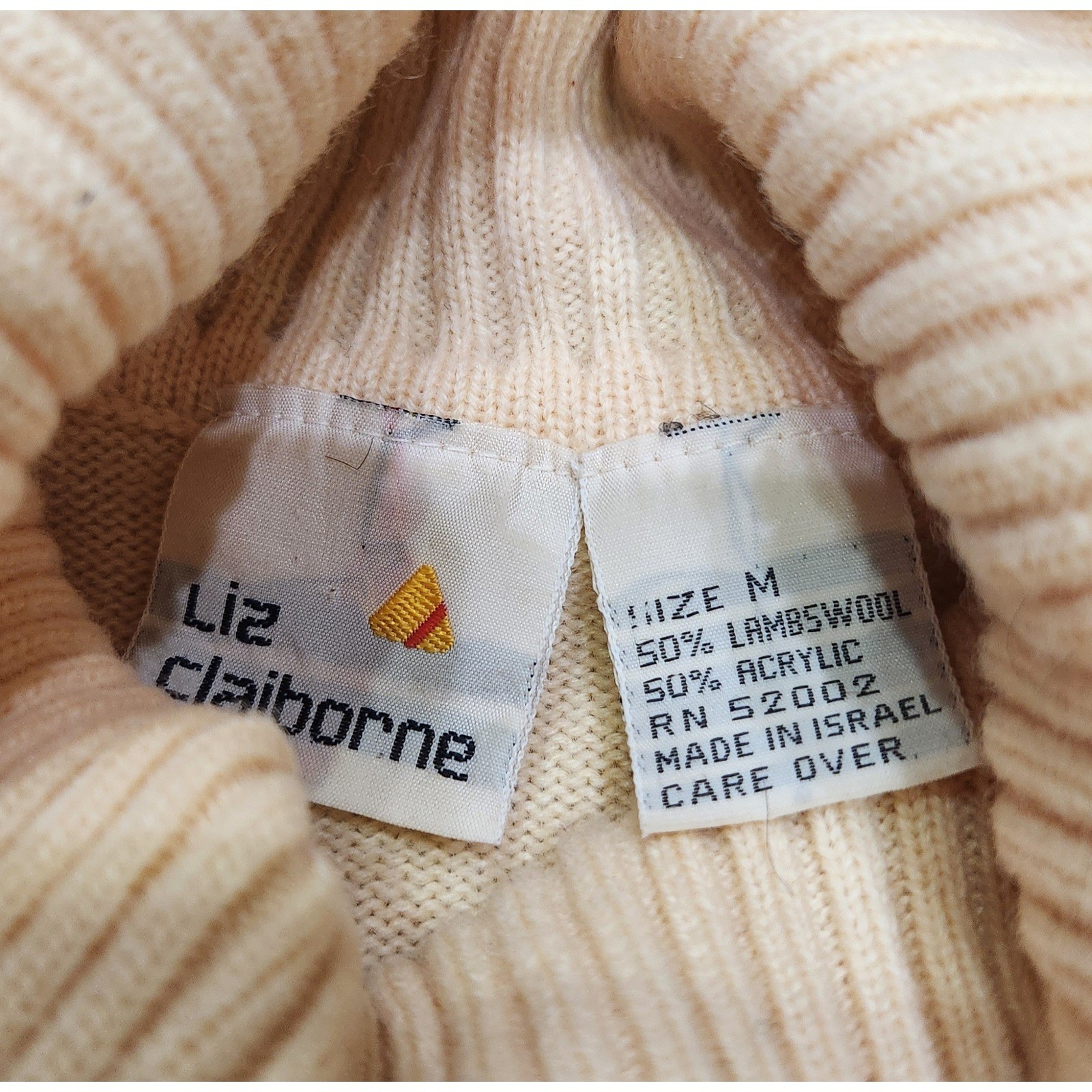 Vintage Liz Claiborne Lambswool Blend Turtleneck Sweater Cream/Peach Women’s M