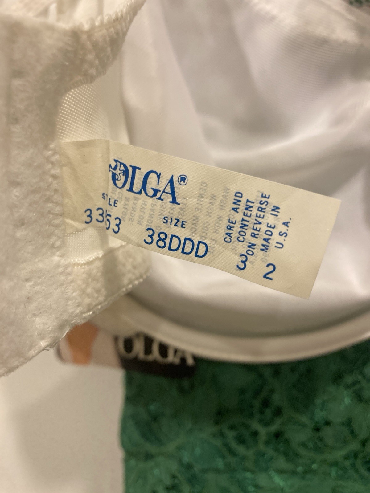 OLGA behind SEMI SHEER 33553 UNDERWIRE BRA 38DDD VINTAGE white new seamless