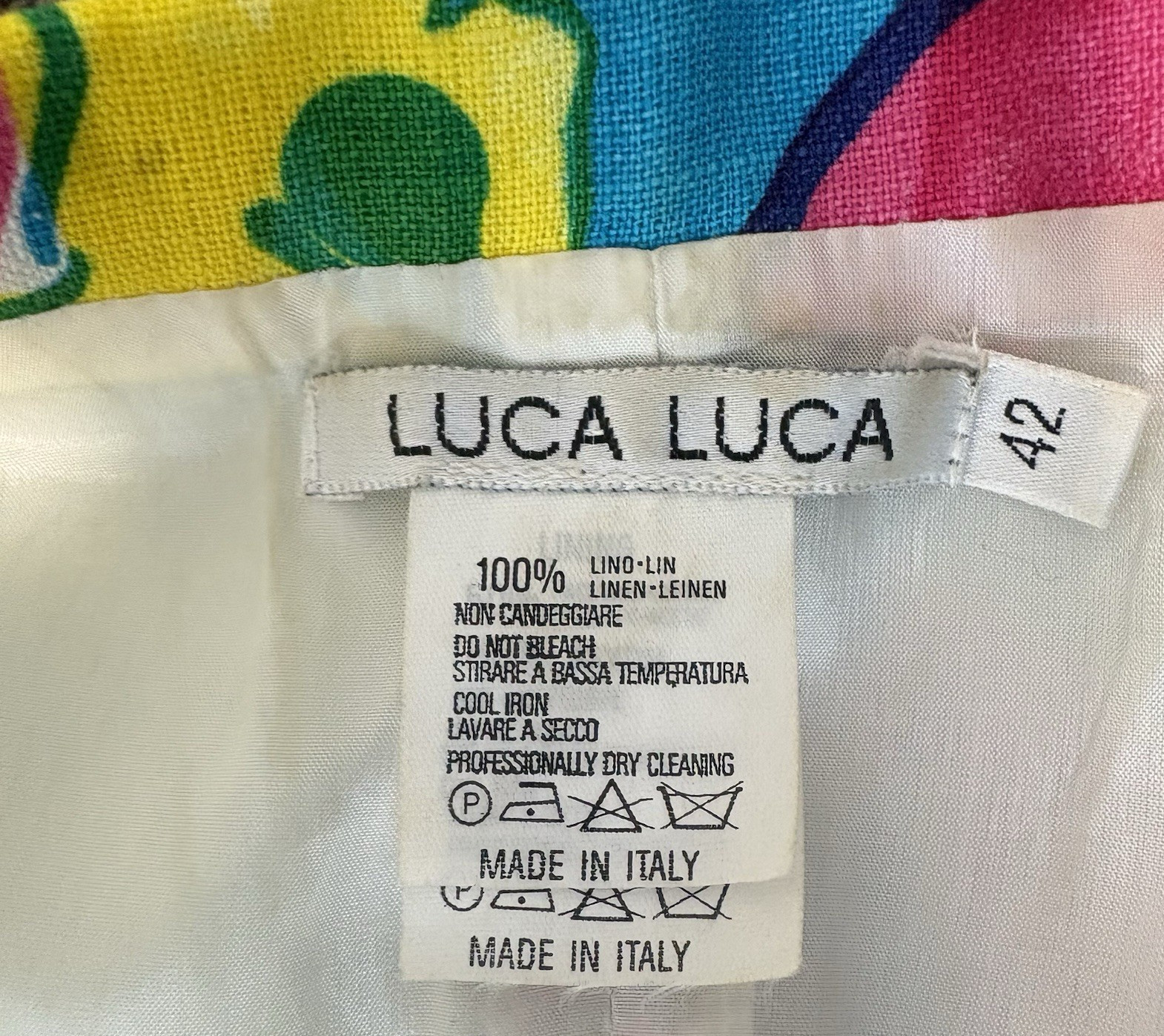 Vtg Luca Luca Italy Linen Sheath Dress Floral Italy 42 US 6 *see measurements