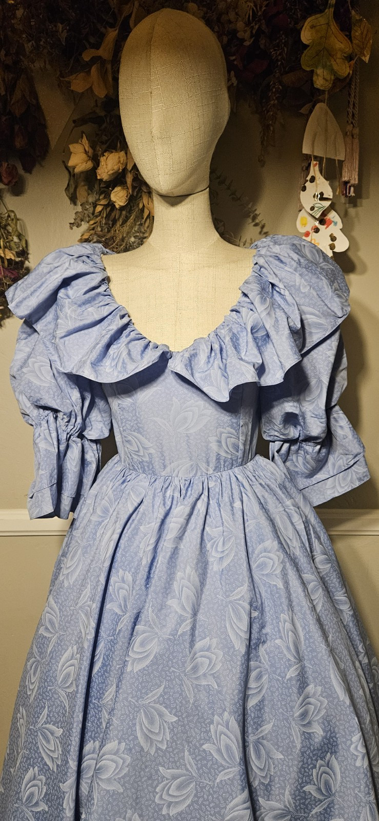 Vintage 1980s Blue Floral Tea Dress By Miss Ashlee Of California Mkd Sz 5/6
