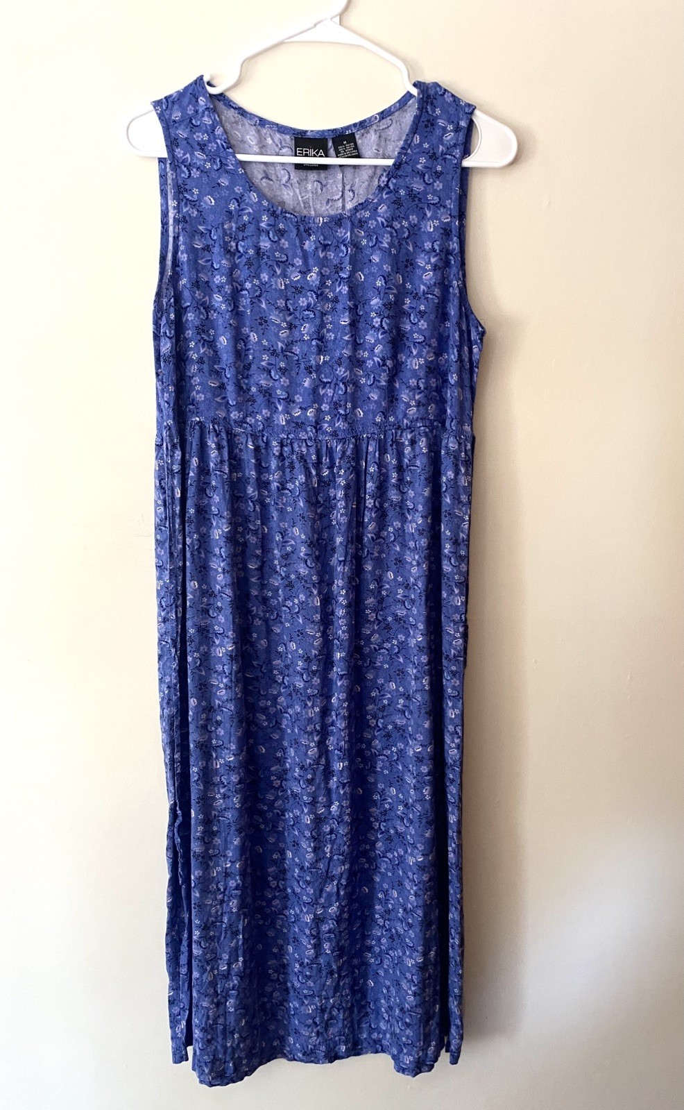 Vintage Dress cottagecore y2k size M Erika blue floral rayon