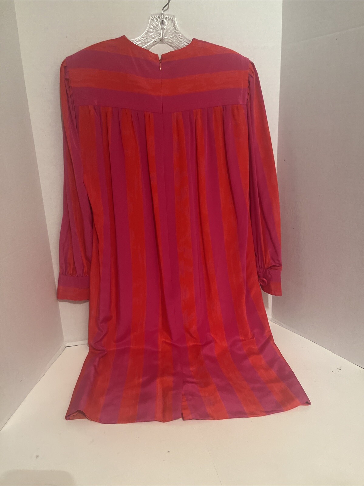VINTAGE ADELE SIMPSON SILK COCKTAIL SHIFT DRESS PINK ORANGE Striped Size 12