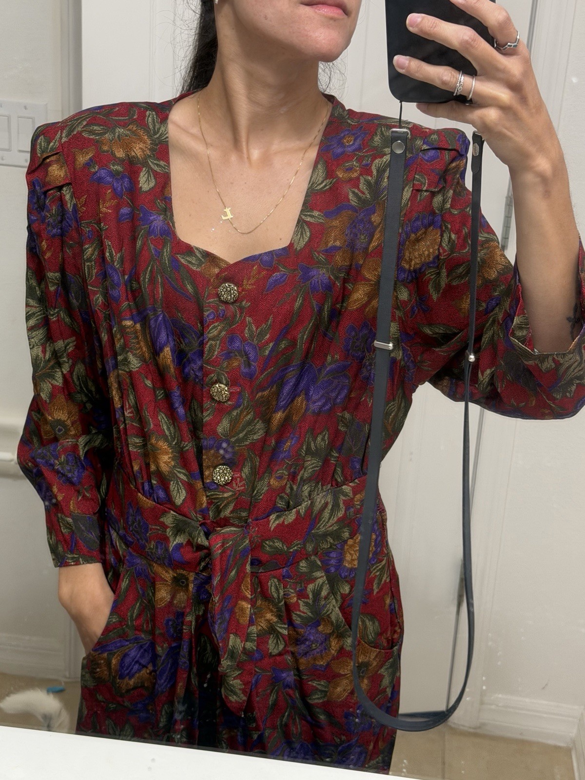 Vintage Floral Jumpsuit Womens S L Fashions Red Purple Whimsigoth 80s 90s