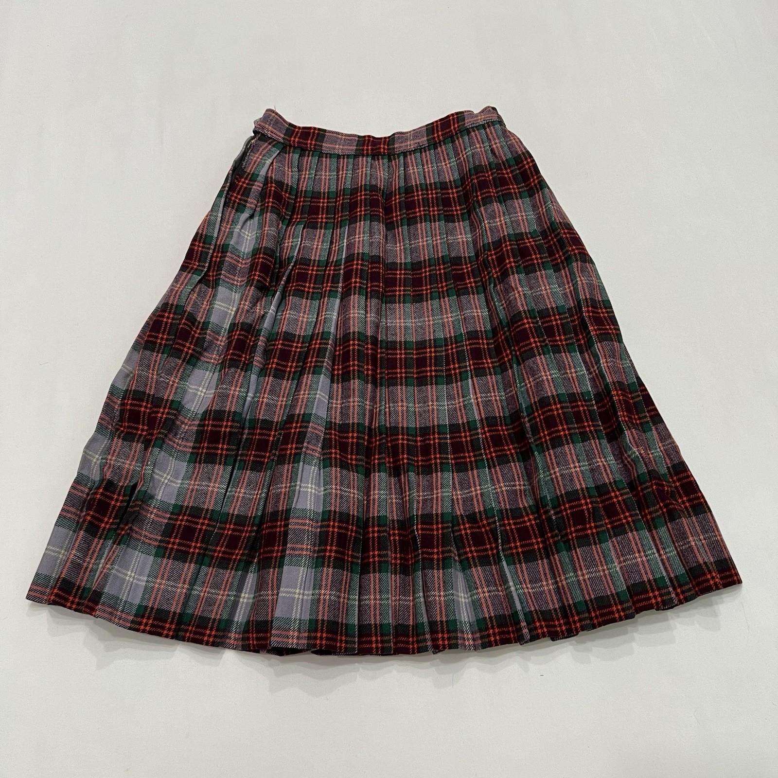 Vintage 50s Tartan Plaid Pleated Wool Skirt Waist 22″ High Waist Academic Preppy