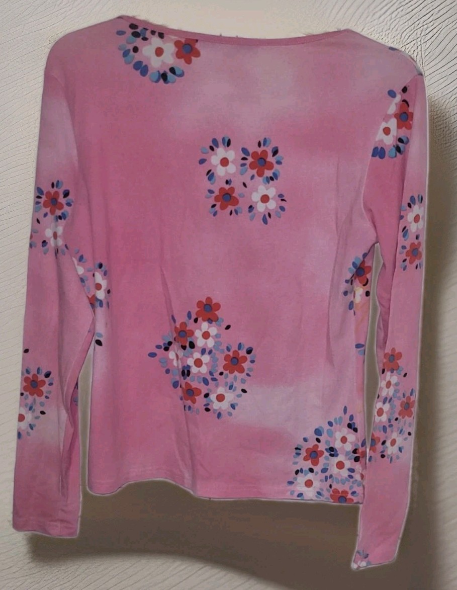 Vintage Y2K Miss Sixty Pink Long Sleeve Graphic Tee L, Cowgirl Flowers Gypsy
