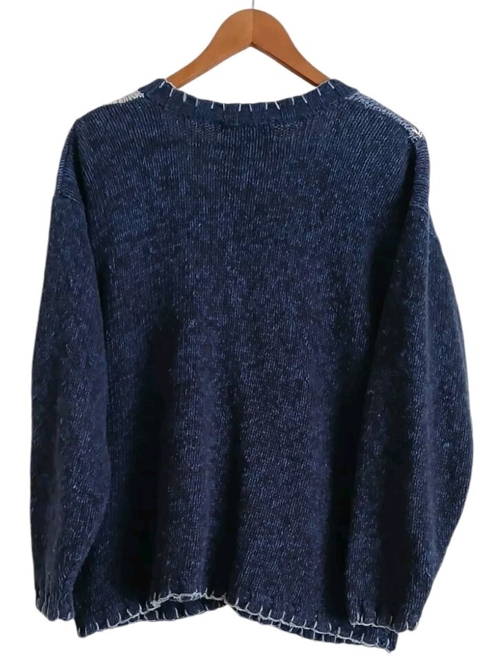 Vintage Tiara Sweater Teddy Bear Christmas Holiday Knit Blue Medium