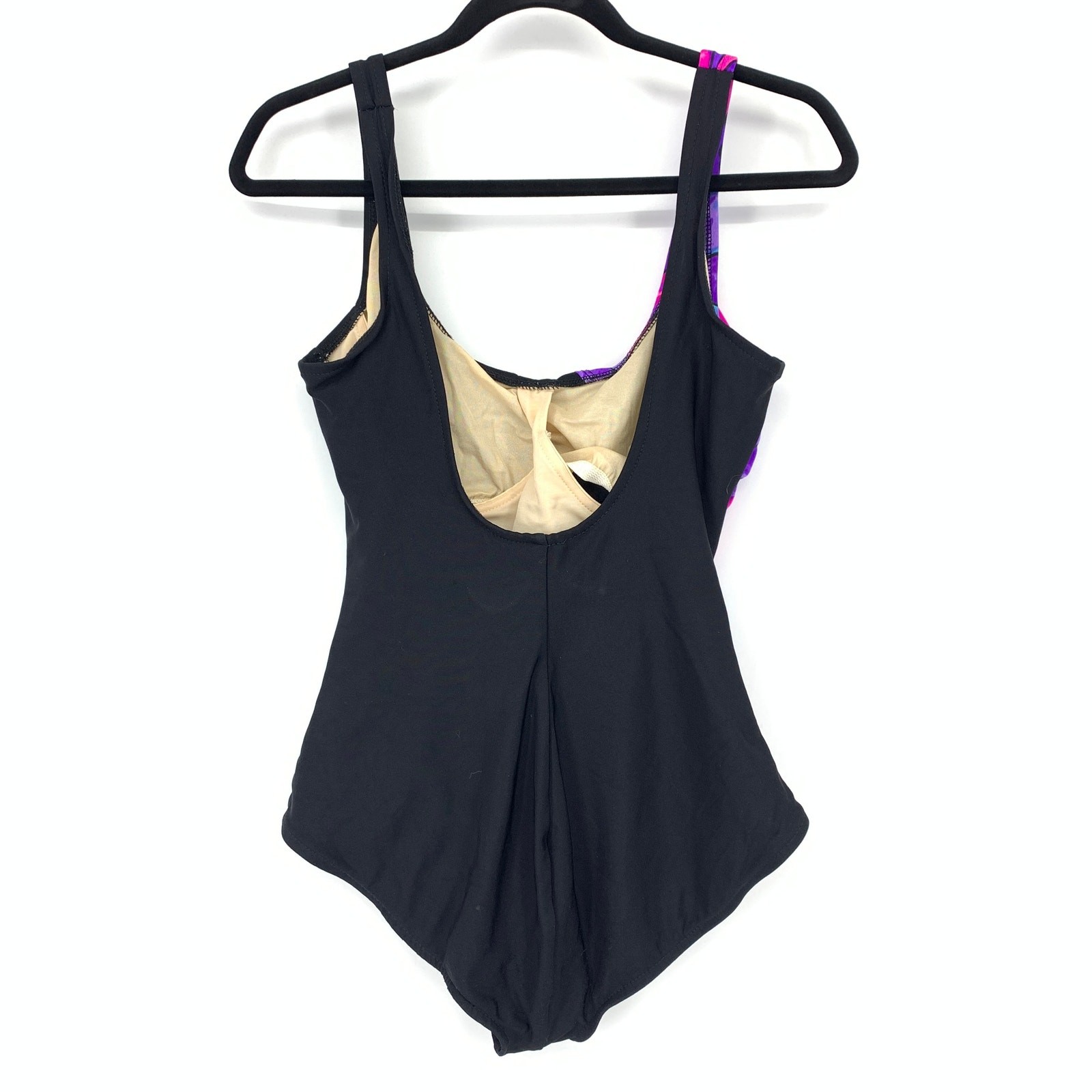Vintage One Piece Swimsuit Womens Apx Sz S/M Black Pink Purple Draped Front