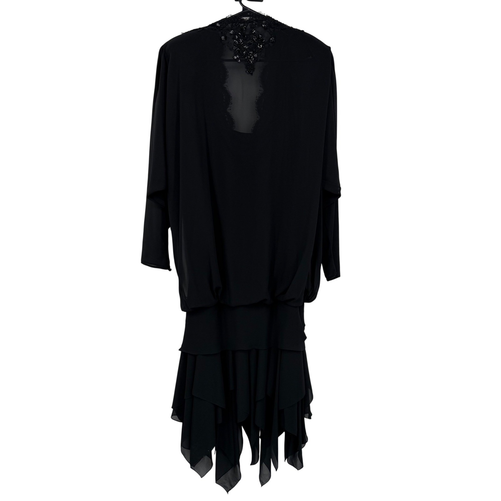 Vintage Casadei Evening Dress Size 14 Black Sequin Lace Chiffon Whimsygoth 80’s