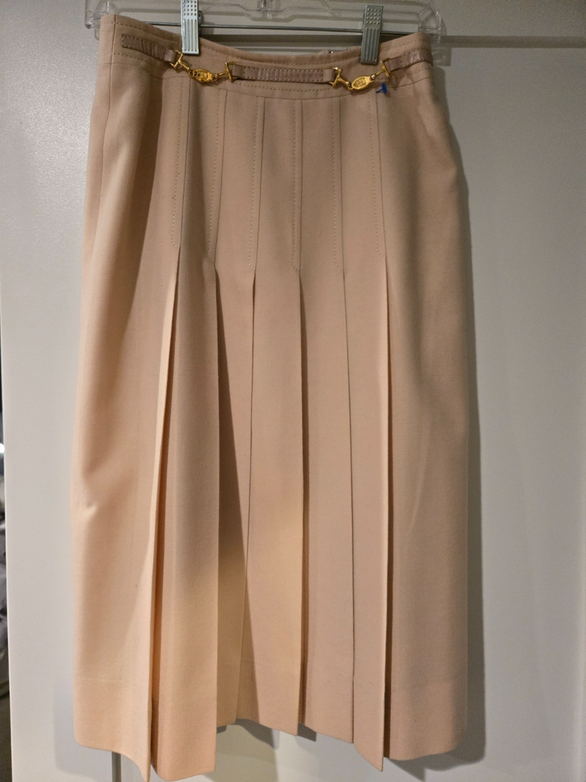 Vintage Celine 70s Wool Horsebit Beige Pleated Skirt size 40