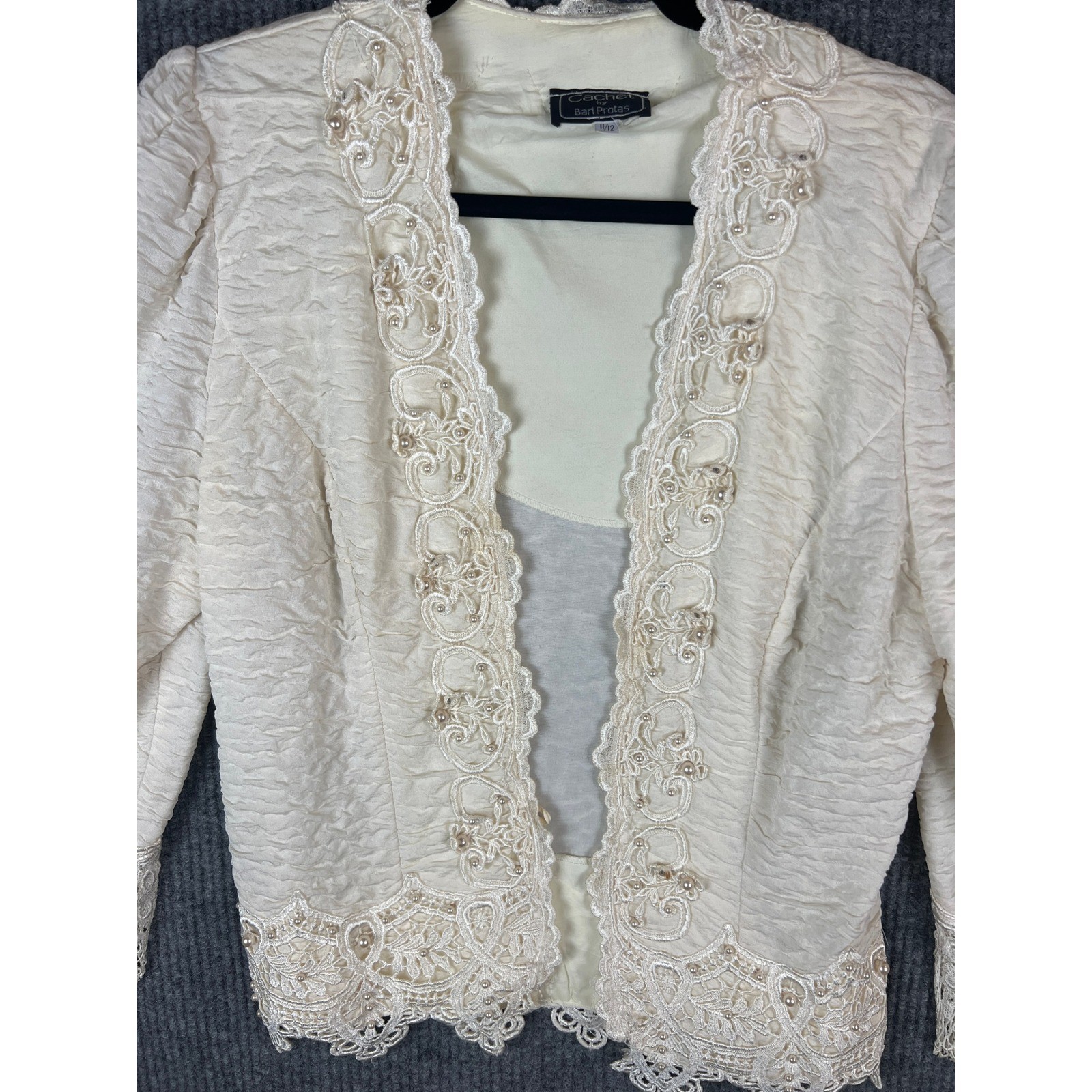 Cottagecore Fairycore Granny Chic Romantic Lace Pearl Jacket Size 11/12