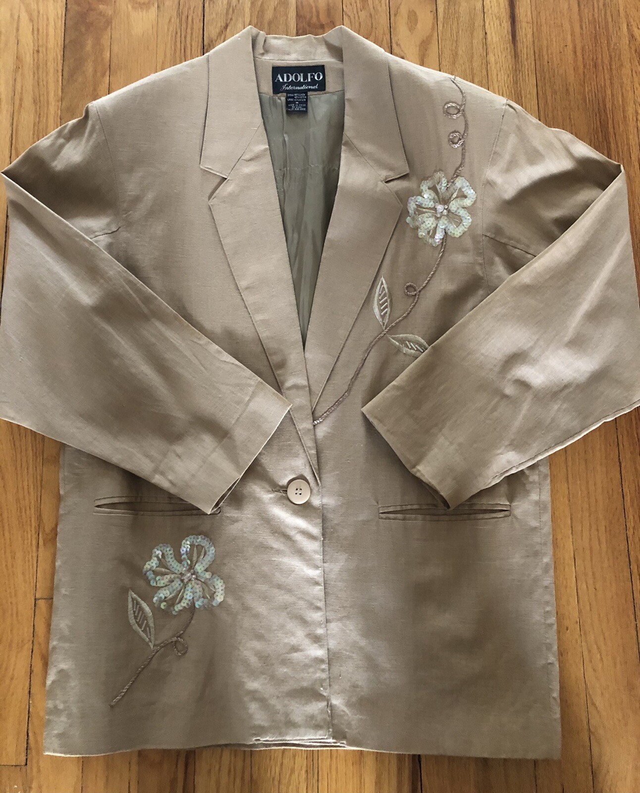 VINTAGE LINEN ADOLFO 80s PADDED EMBROIDERED WESTERN SEQUINS BLAZER JACKET SZ M