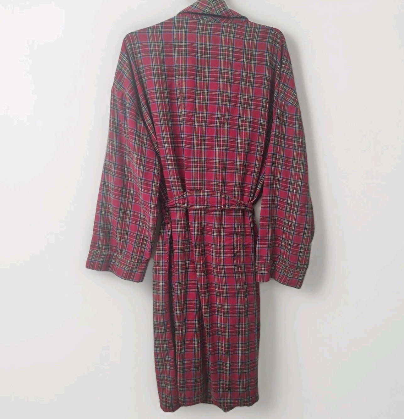 State O Maine UNISEX 1X/2X Red Plaid FLANNEL Cotton Bathrobe Loungewear Cozy Vtg