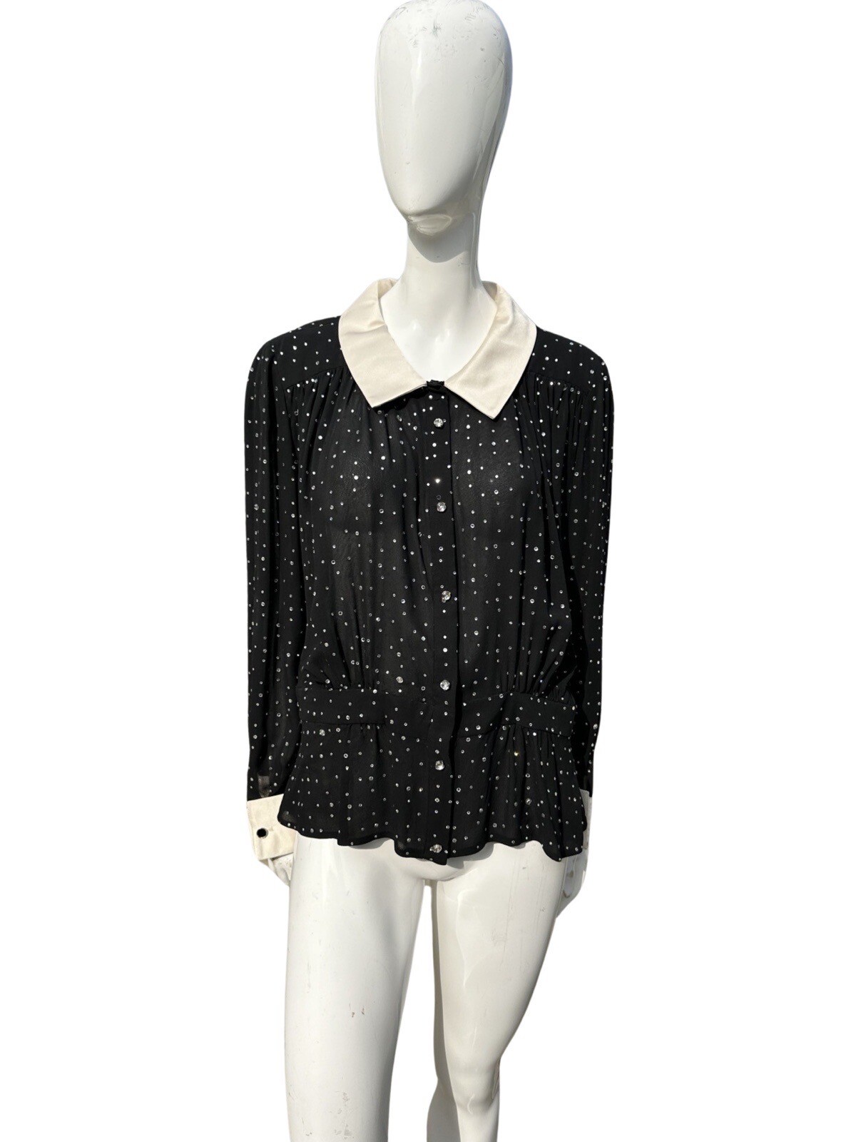 Vintage 70s DISCO VALENTINO night Sheer Sexy Swarovski Cristals Studded Blouse