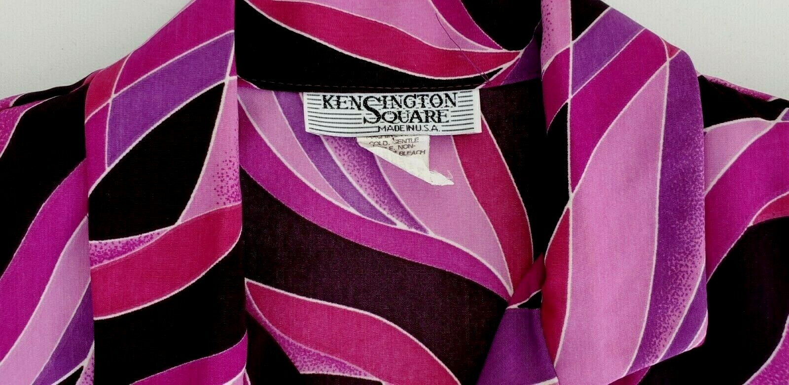 Vintage KENSINGTON SQUARE Purple Black Pink Abstract Top Shoulder Pads SZ Small