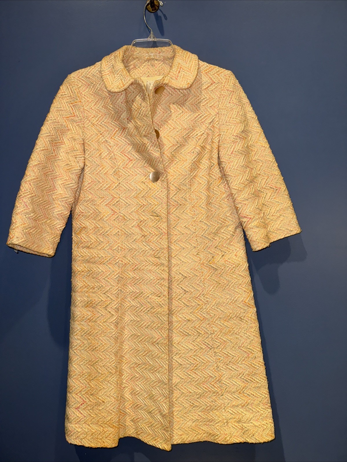 Womens S/m 1950’s Burber Weave 3/4 Coat, Mod Gogo Lined, Tan Peach