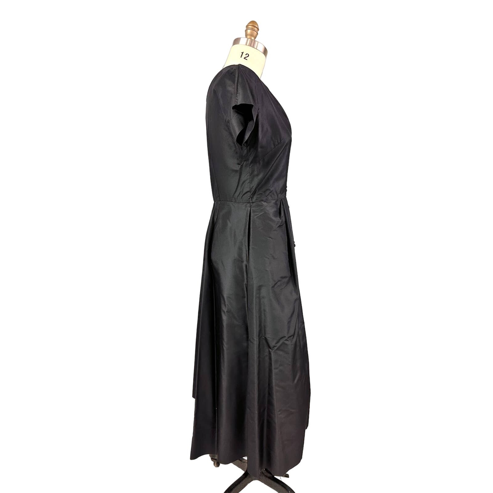 VTG 50s Mary Sachs Black Silk Taffeta Couture LBD Rockabilly Glam M