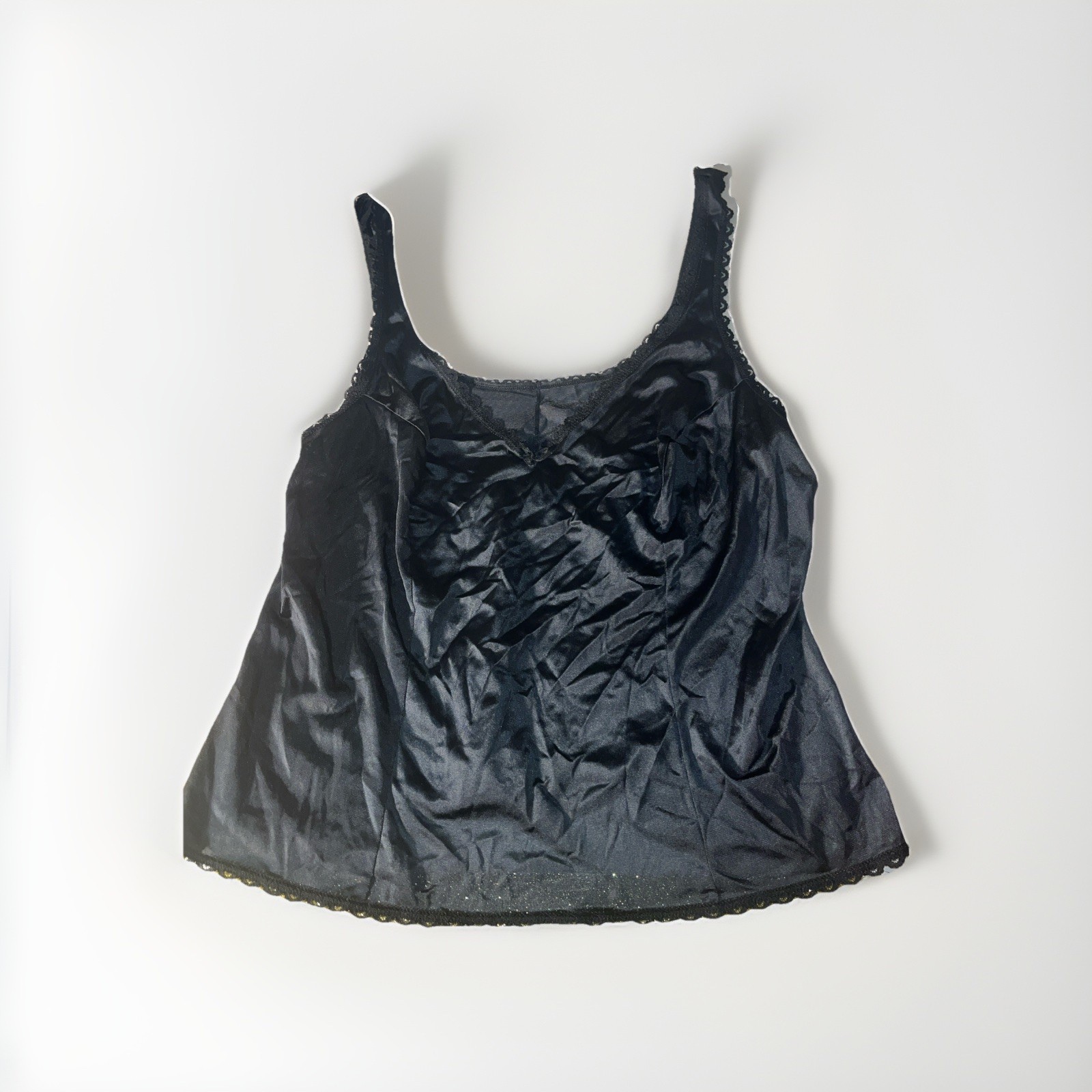 WARNERS PERFECT MEASURE 55200 Black antron III nylon camisole slip top 40 / XL