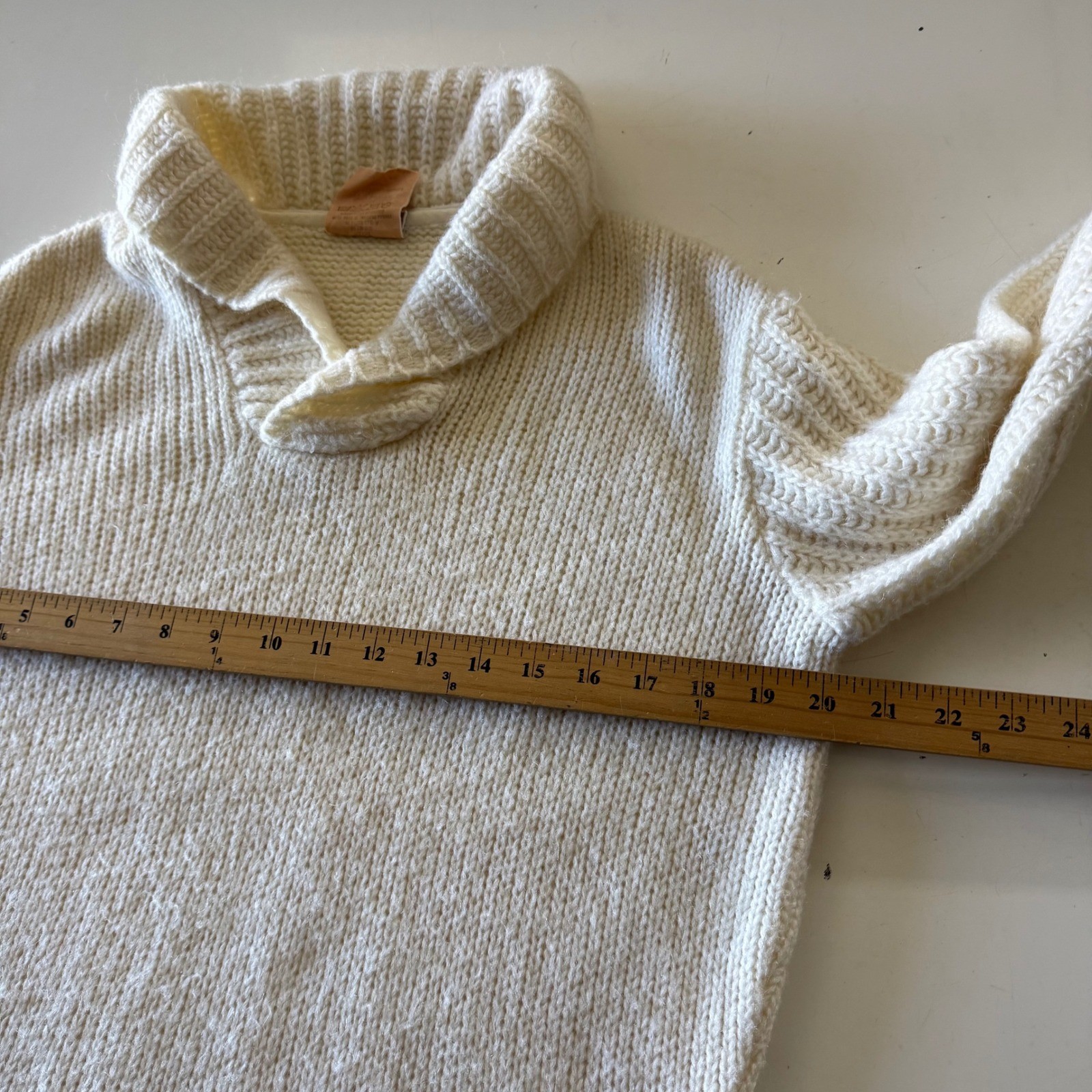 Courreges Hommes Paris Vintage Cream Shawl Collar Knit Sweater Made in France 1
