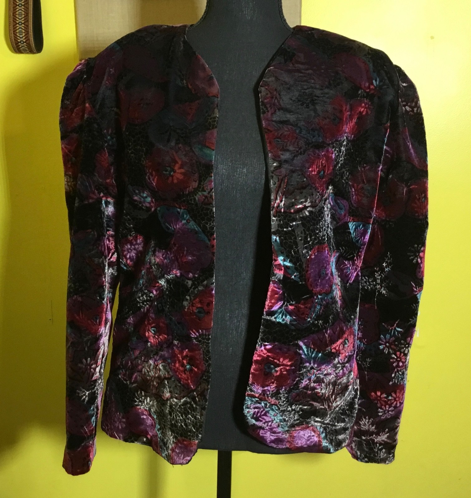 OOAK 1990s Handmade in USA velveteen Dress Formal Jacket w/Shoulder Pads Sm/Med