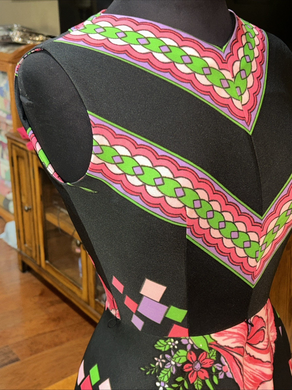 Vintage Donovan Galvani Mod retro Sleeveless Long Dress Black Hot Pink Medium