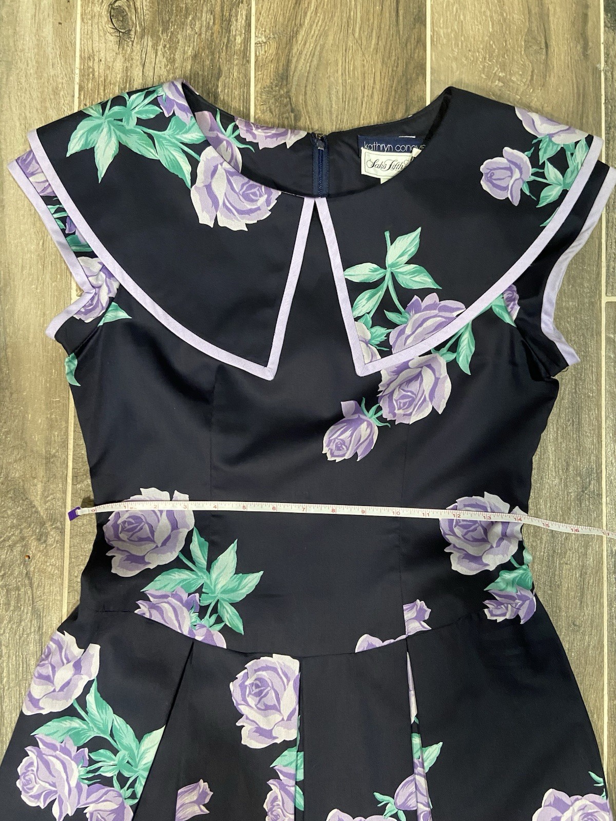 Vintage 1980’s Kathryn Conover Saks Fifth Avenue Navy Purple Floral Dress NWT