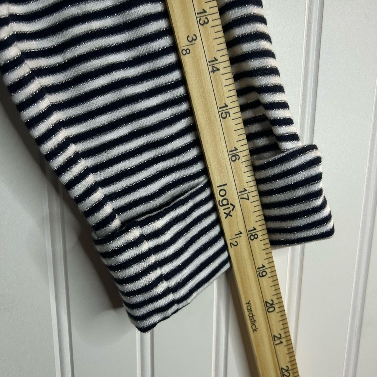 Chico’s women Black and White Striped Top with Metallic Accents.cotton modal .