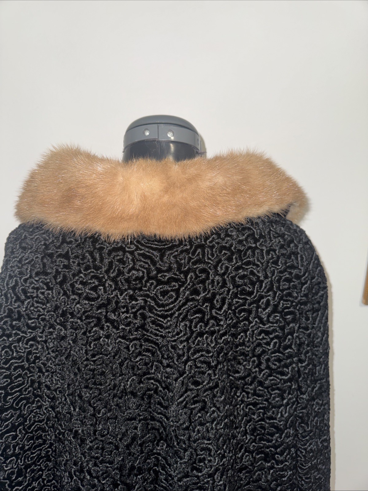 Vtg 50’s Astrakin Black Curly Persian Lamb Wool Swing Coat Mink Collar France L