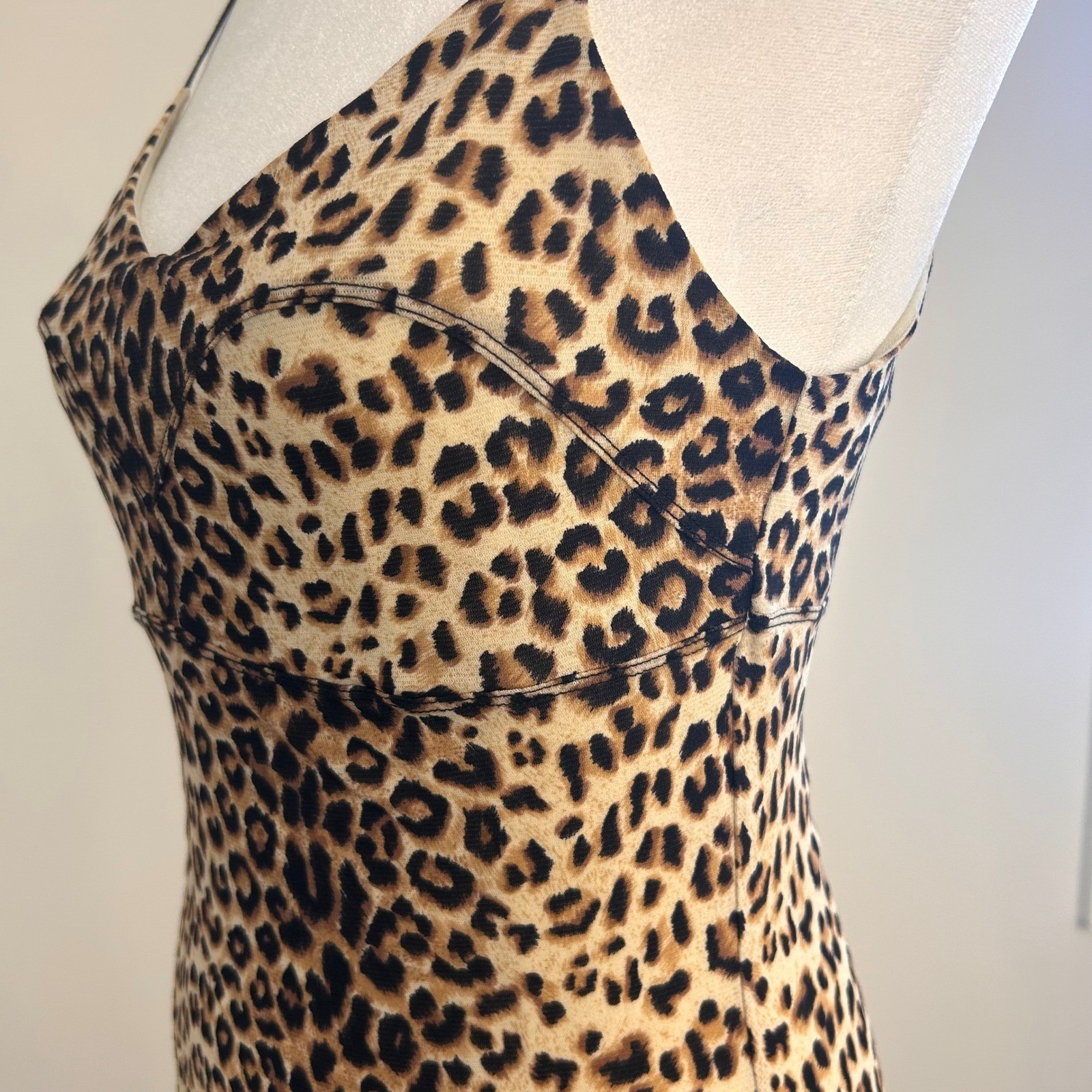 Vintage Guess Leopard Slip Dress Women L Animal Print Y2K 90s Bodycon Midi