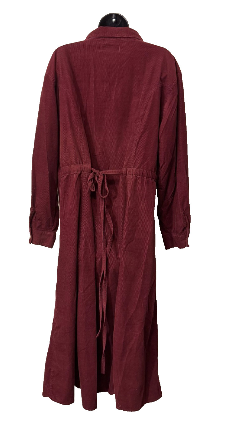 Vintage FADS Corduroy Midi Shirt Dress Modest Cottagecore Burgundy 18W