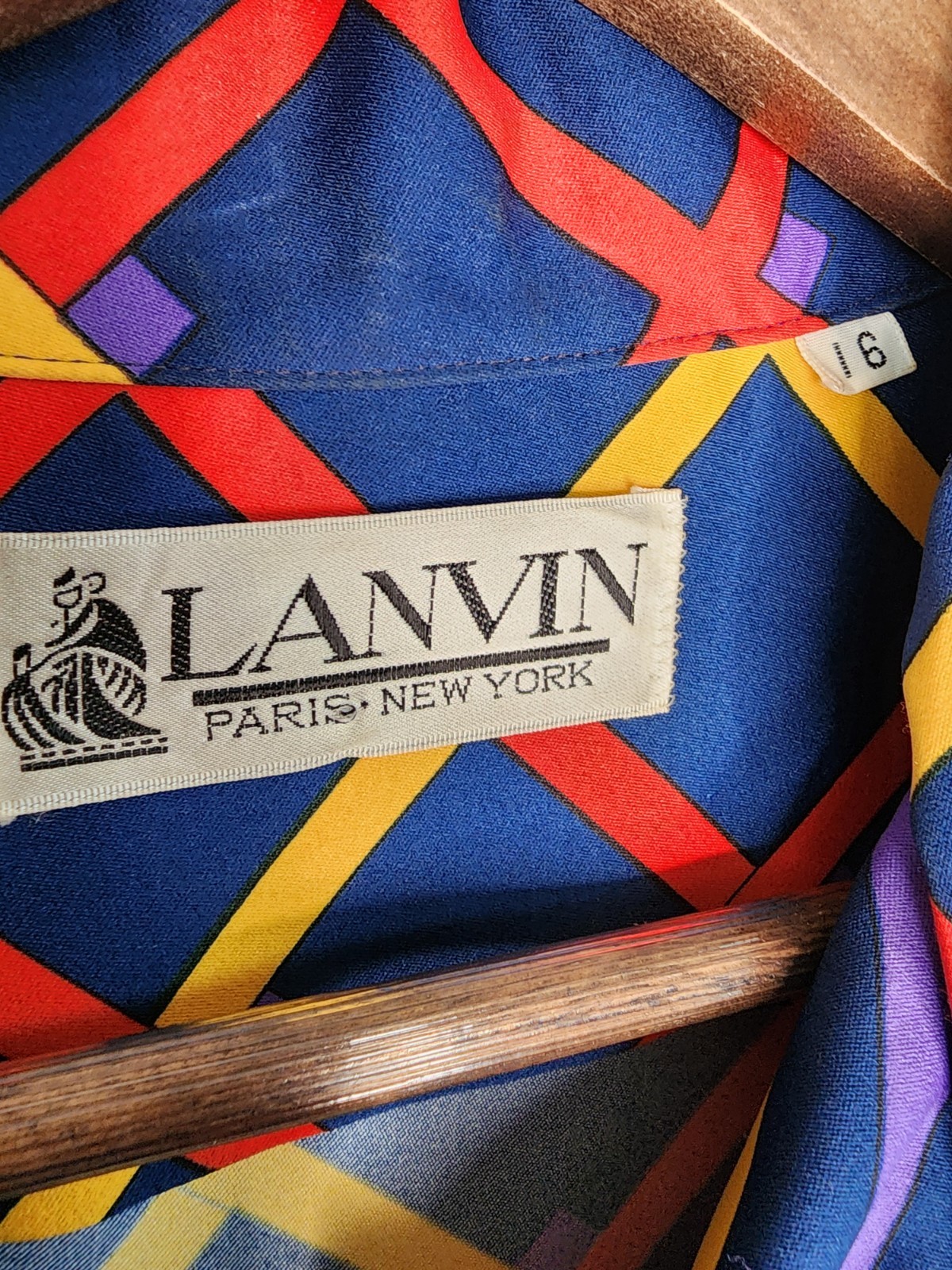 1970s Vintage Lanvin Geo Print Shirt Dress in Navy Size L