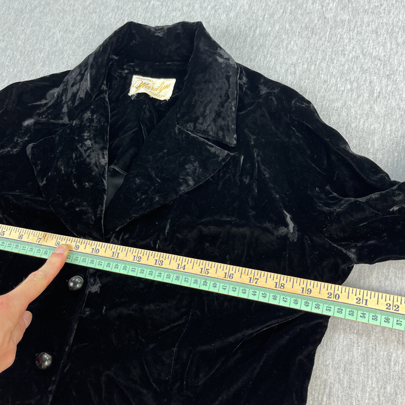 True Vintage Crushed Velvet Blazer Top Womens M/L Black Goth Dark Academia 60s