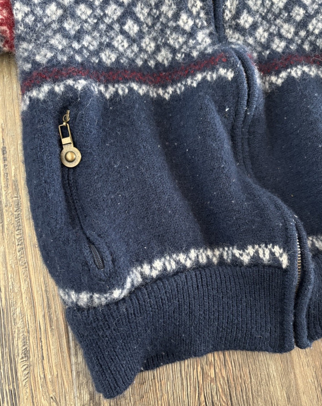 Vtg Windfjord Classic Bergen Norway Pure Wool Sweater S Full Zip Blue Red White