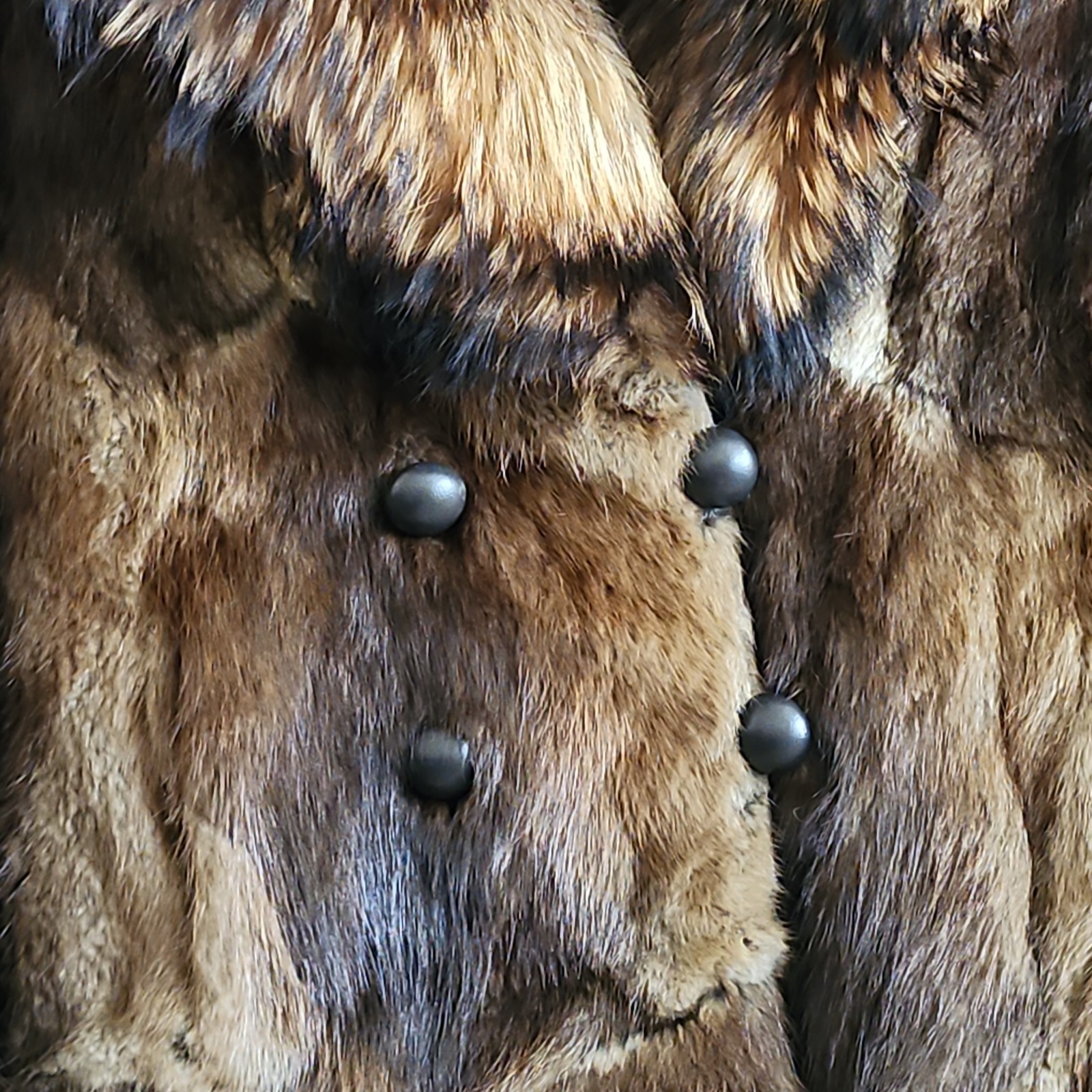 Vintage Rabbit Fur Coat w/ Raccoon Fur Collar & Trim Paisley Lining 41″ -AS IS-