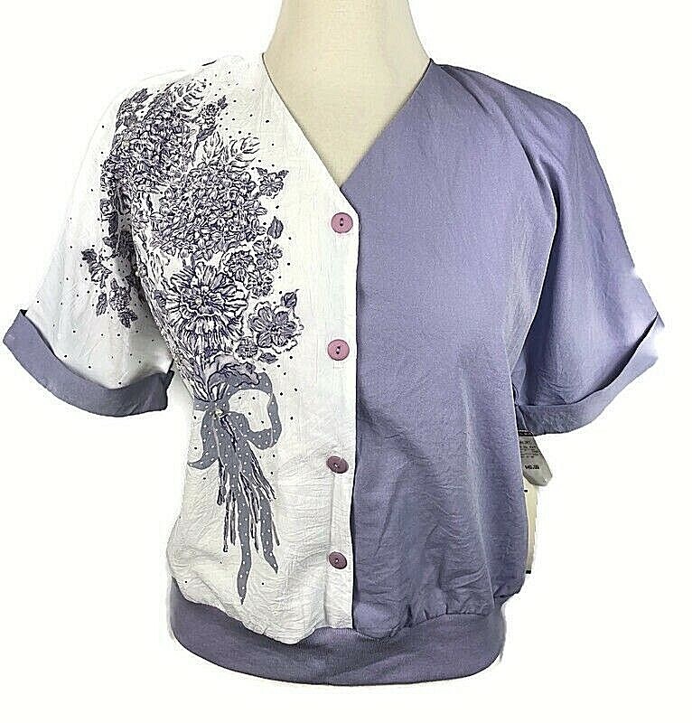 VINTAGE Teddi Petite Women’s Top Petite PM Lavender White Floral Pearls