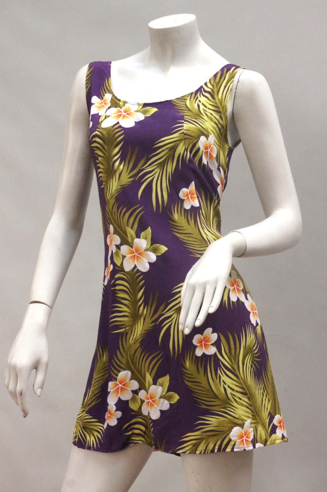 Vintage 90s Purple Tropical Floral Print Hawaii Mini Dress Size Small Boho