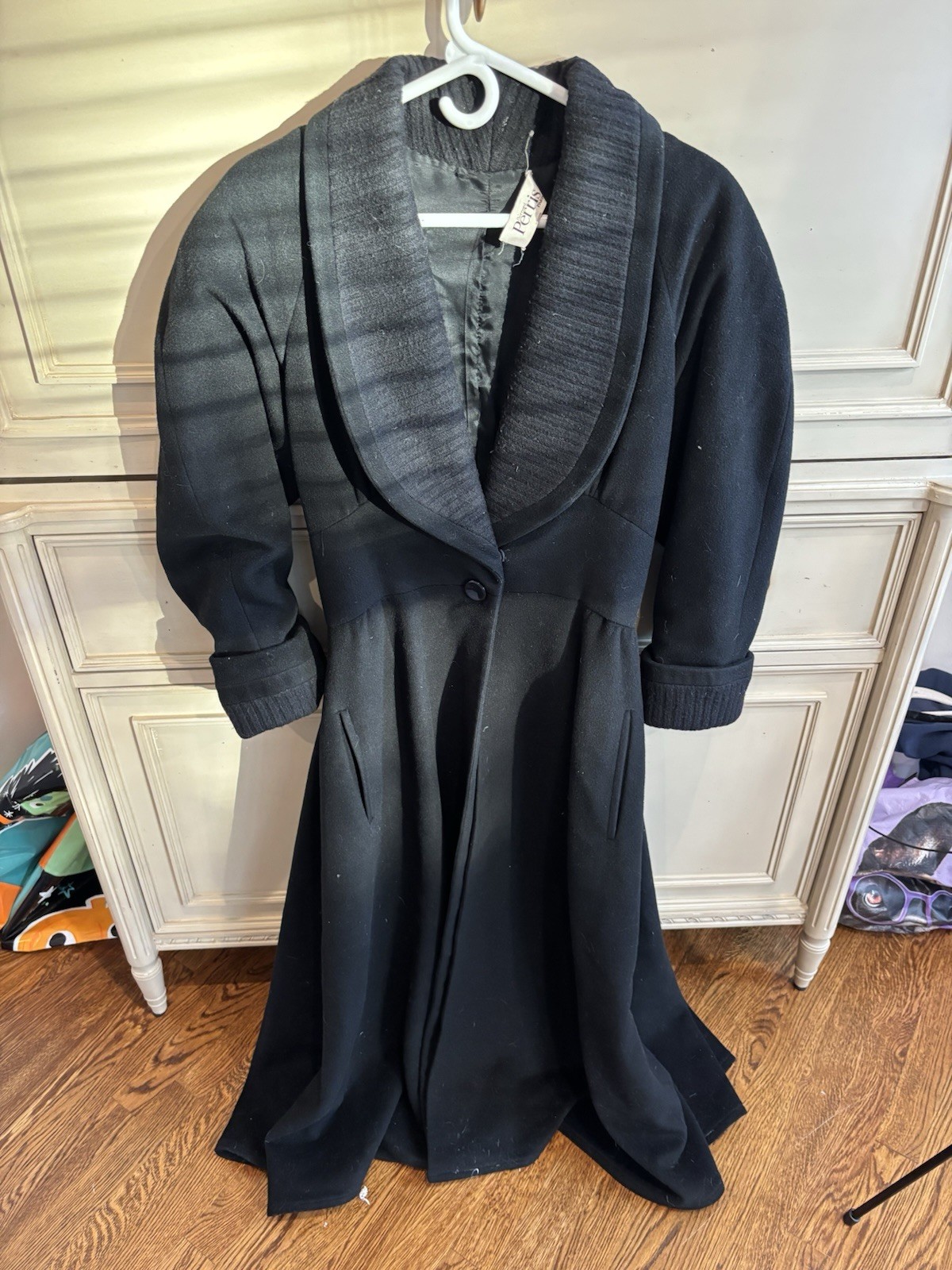 Bernard Perris Paris Vintage Black Full Length Wool Coat Pockets Small READ