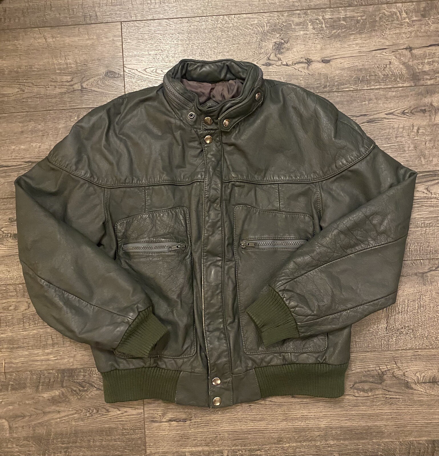 Vintage Porsha by Winer Green Leather Varsity Zip Jacket Womens/Mens Size 40 SM