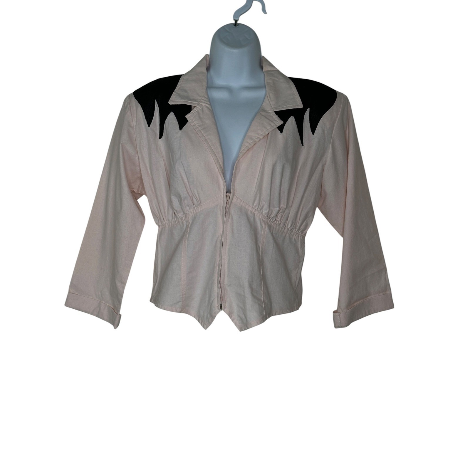 Vintage Western Zip Jacket 9 Blush Pink Black Rockabilly Yoke Cowgirl Ranch Wear