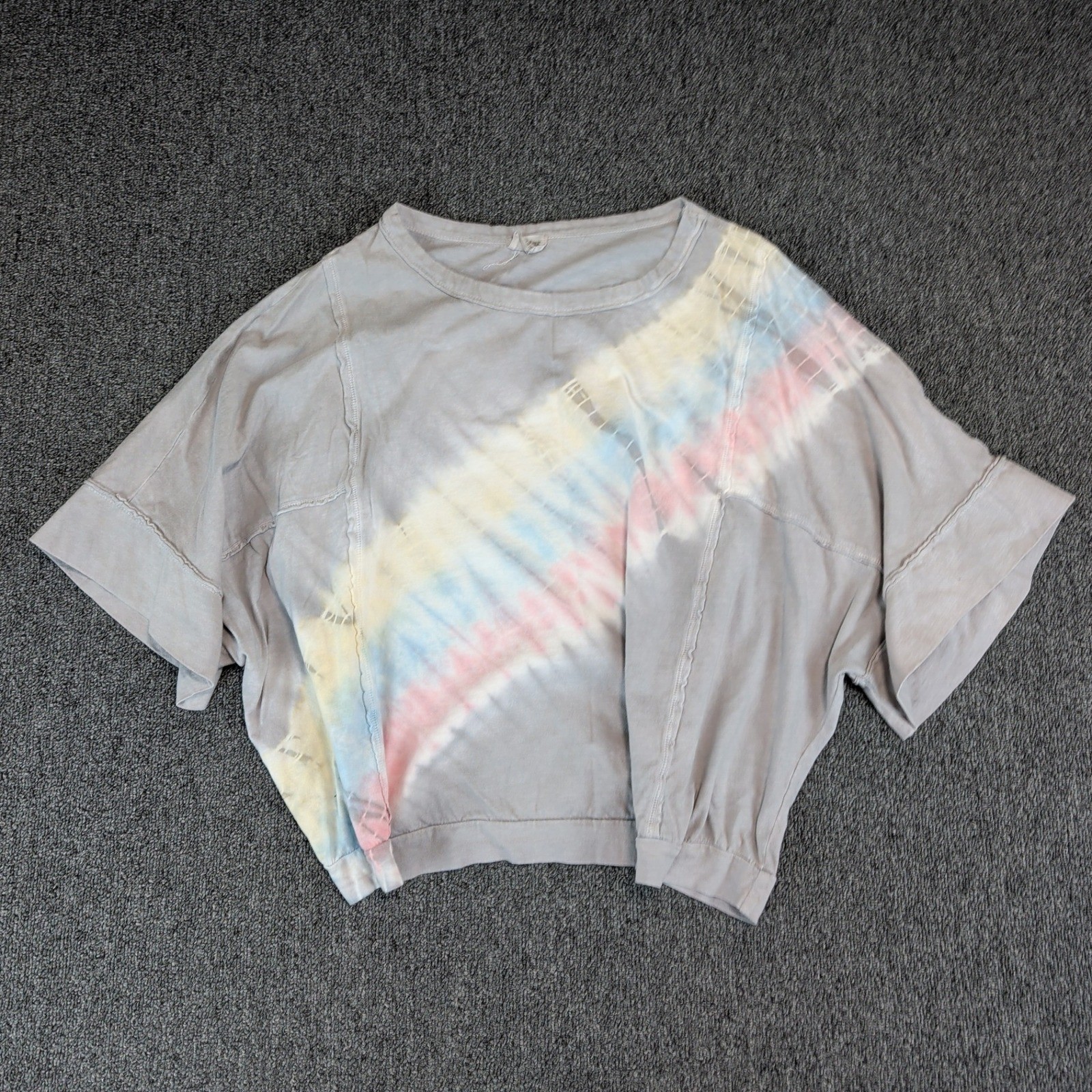 Peach Love California Vintage Boxy Tie Dye Crop Top Women Large Gray Pastel USA