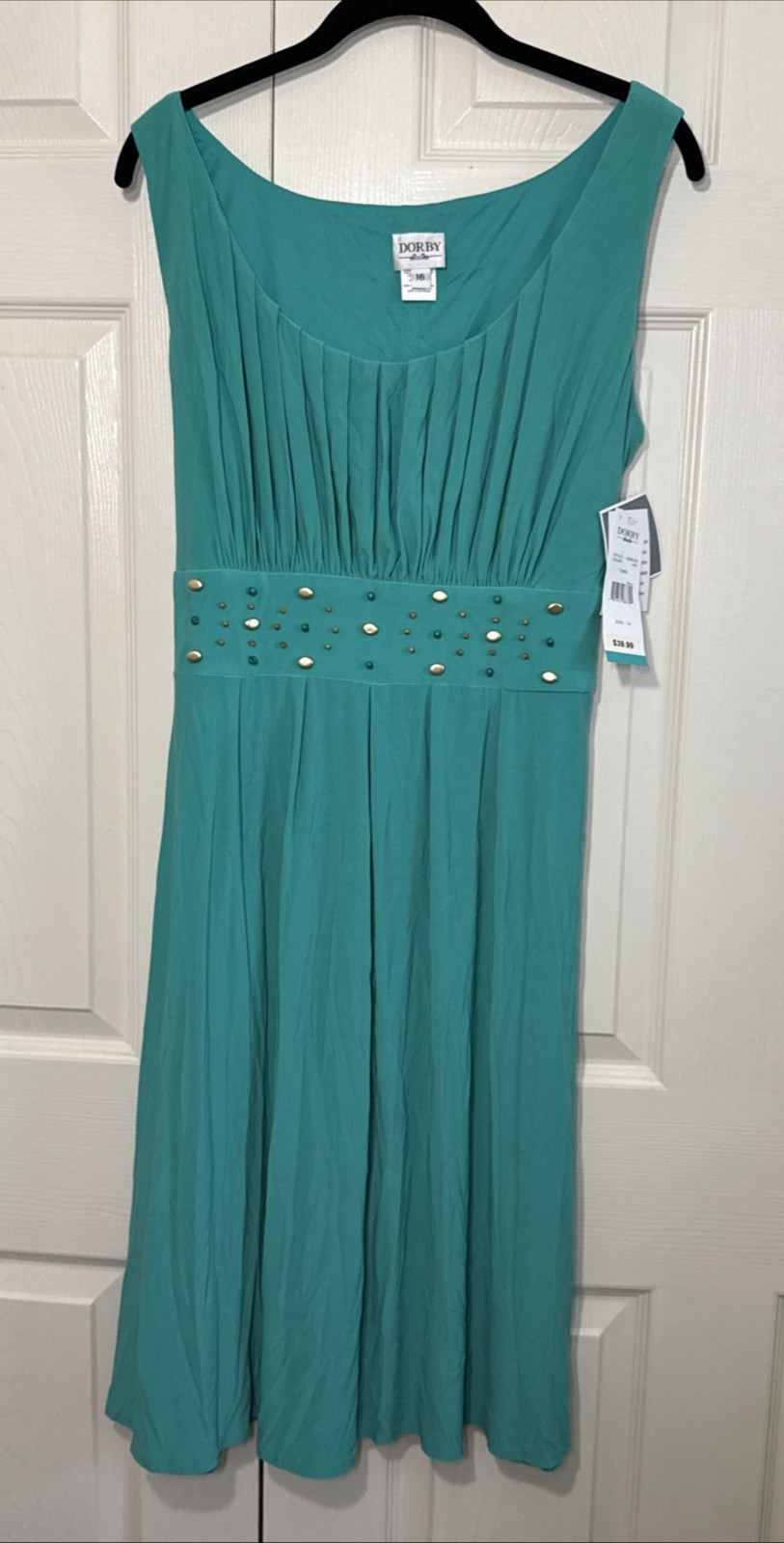 NEW Vintage 90s Miss Dorby Swing Dress Pleated Beaded Full Skirt Chiffon Sz 16