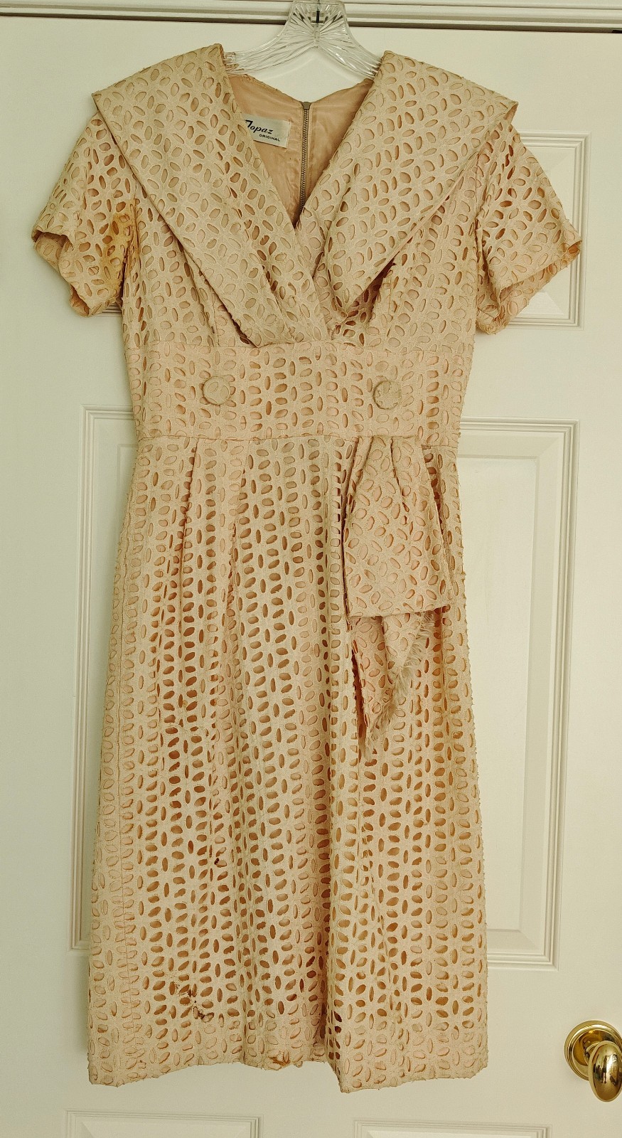 Vintage TOPAZ Original Women’s Dress with cut out eyelet LACE Tafetta 1980s 90s
