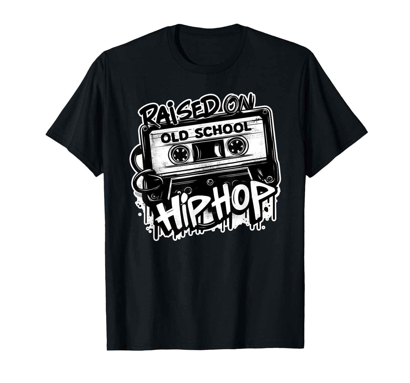 Raised ON Old School Hip HOP 80s 90s Cassette Graffiti T-Shirt Small, Black