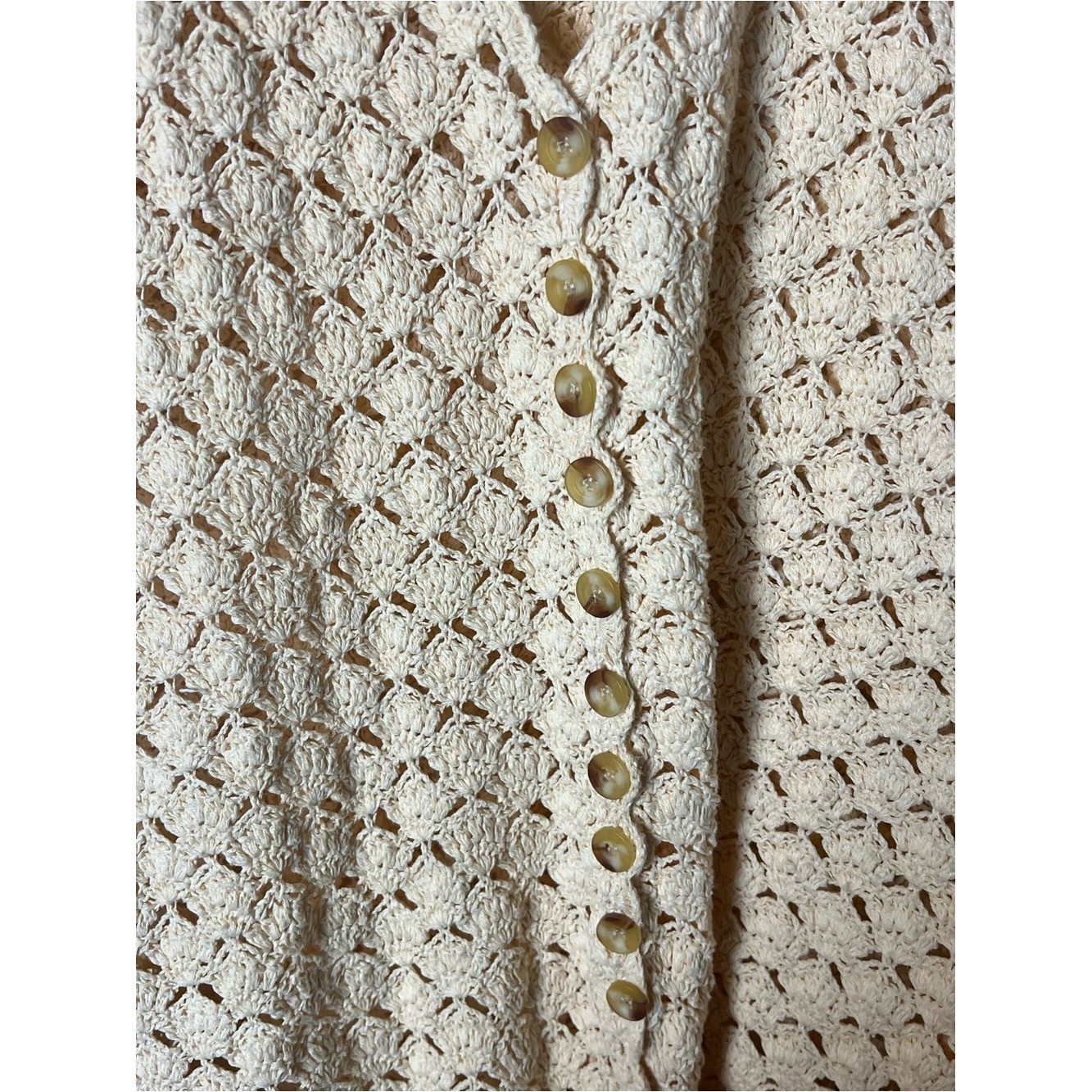 Worthington Woman Vintage Butter Cream Crochet Button-Front Vest Long Line Sz. M