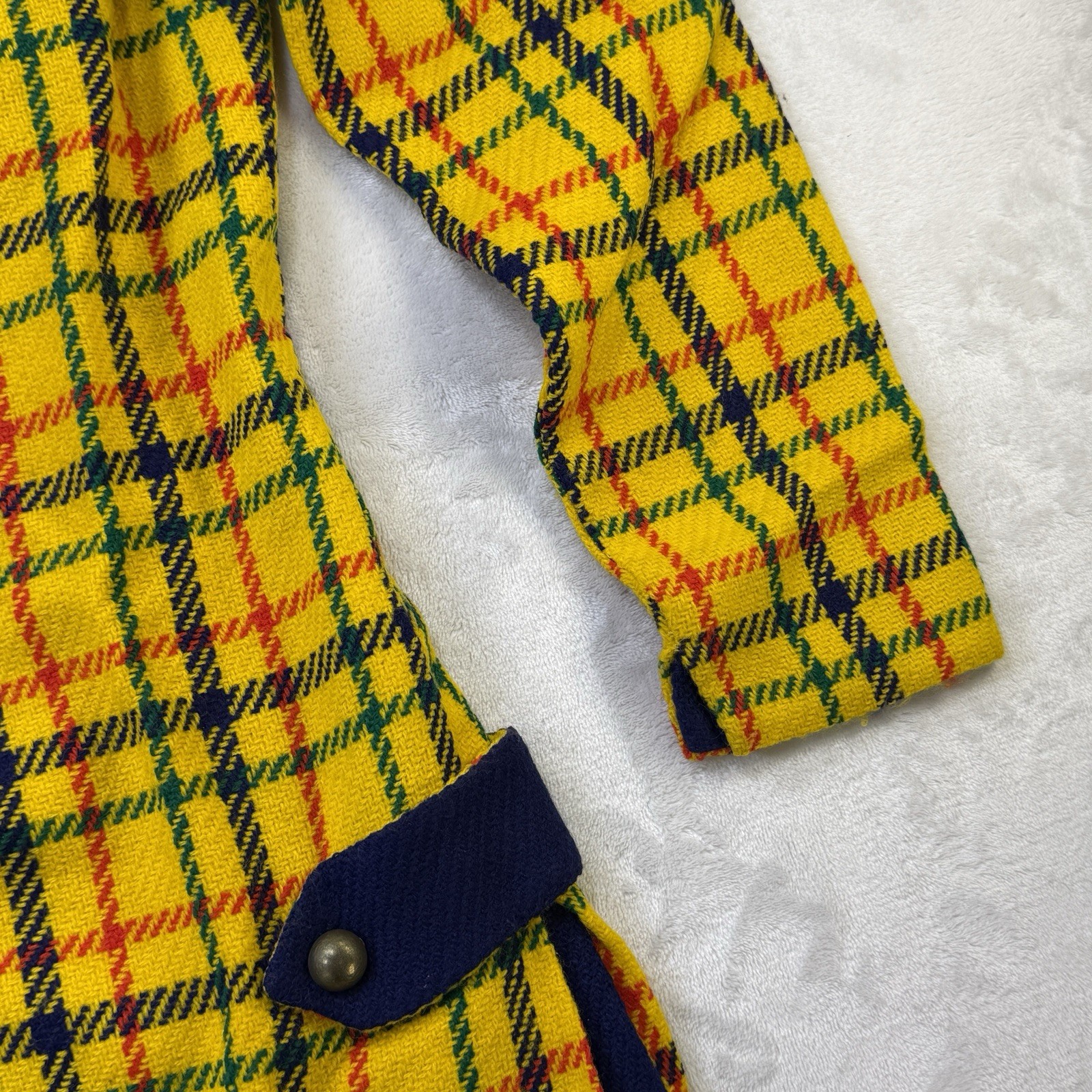 Vintage 60s 70s Parfait Originals Plaid Mod Dress Yellow Wool Disco MCM
