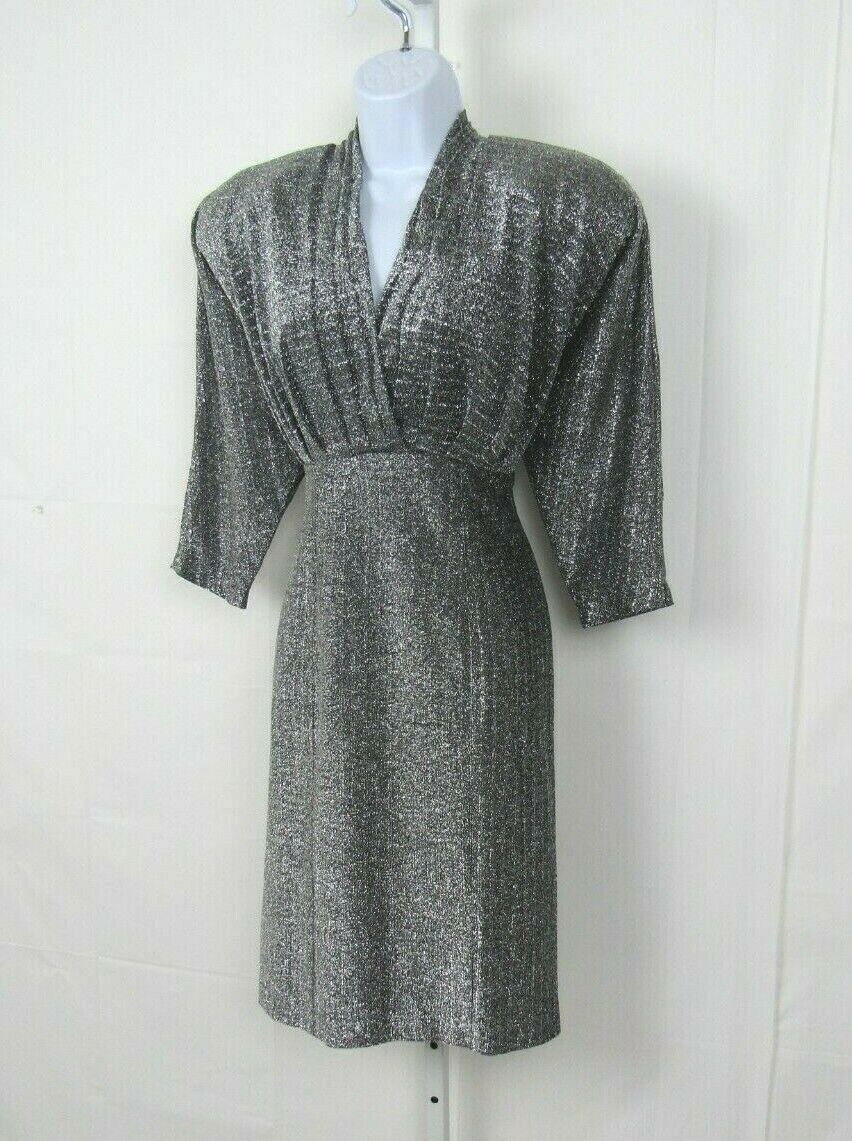 VTG NAFTA-LINE PARIS SILVER SPARKLING DRESS SIZE 38 FRANCE 8 / MED U.S. LINED
