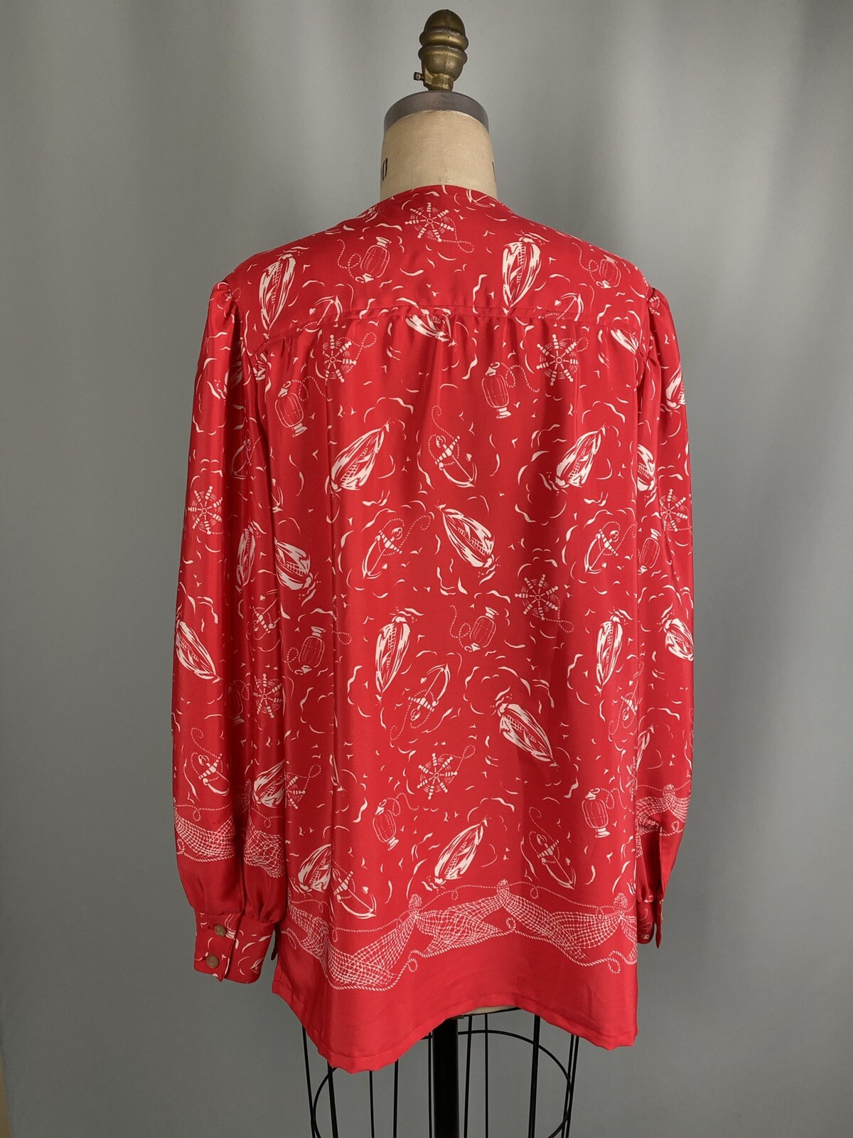 Handmade vintage blouse XL 52″ Bust EXTRA LARGE Nautical red white top tunic