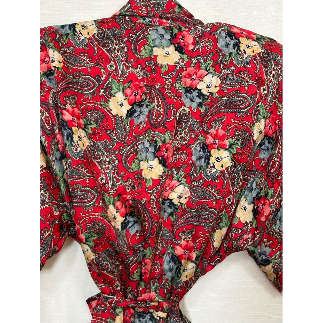 100% Silk Vintage august silk Floral Paisley Tie-Waist Mini Slip Dress & Robe