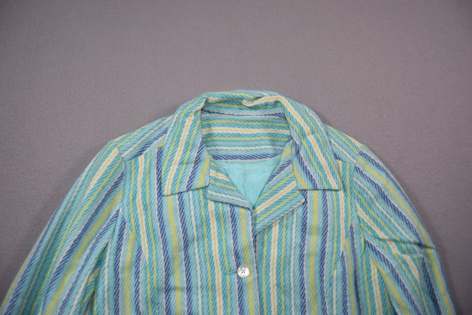 Vintage 70s Jacket Womens Small Blue Striped Wool Its Majestic Lined Mod
