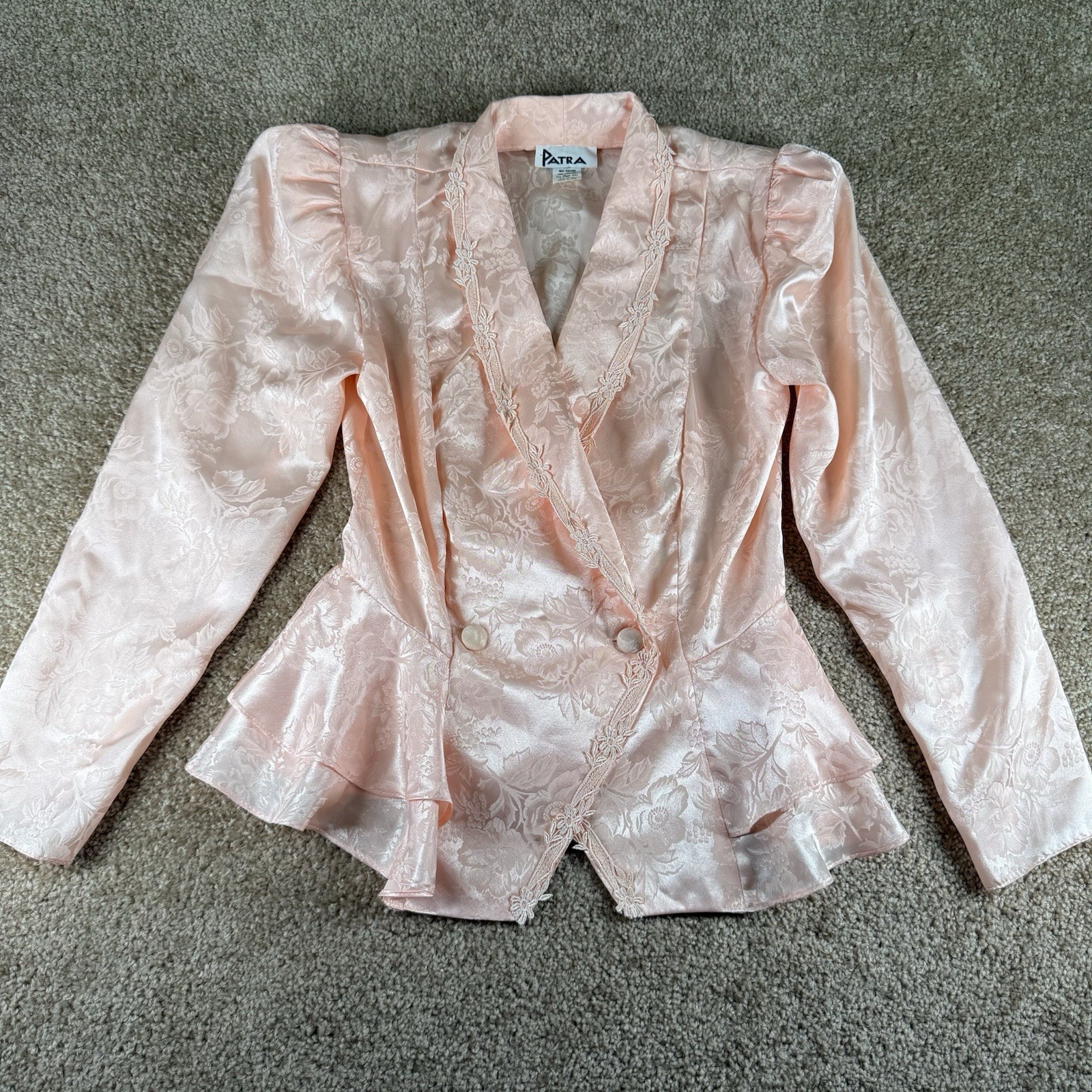 Vintage Patra Pink Satin Blazer Blouse 80s 5/6