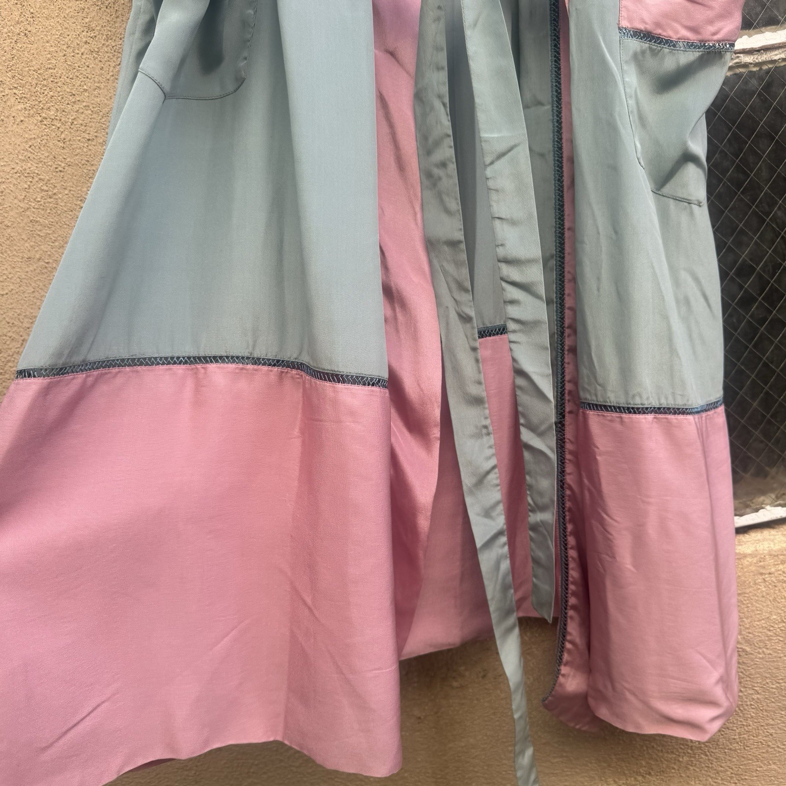 Antique 1920s Cotton Candy Blue & Pink Silk Robe Dress Coat Lounge Vintage